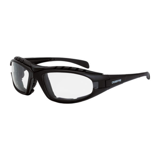 Crossfire Diamondback Foam Lined Safety Eyewear, Matte Black Frame/Clear AF Lens 