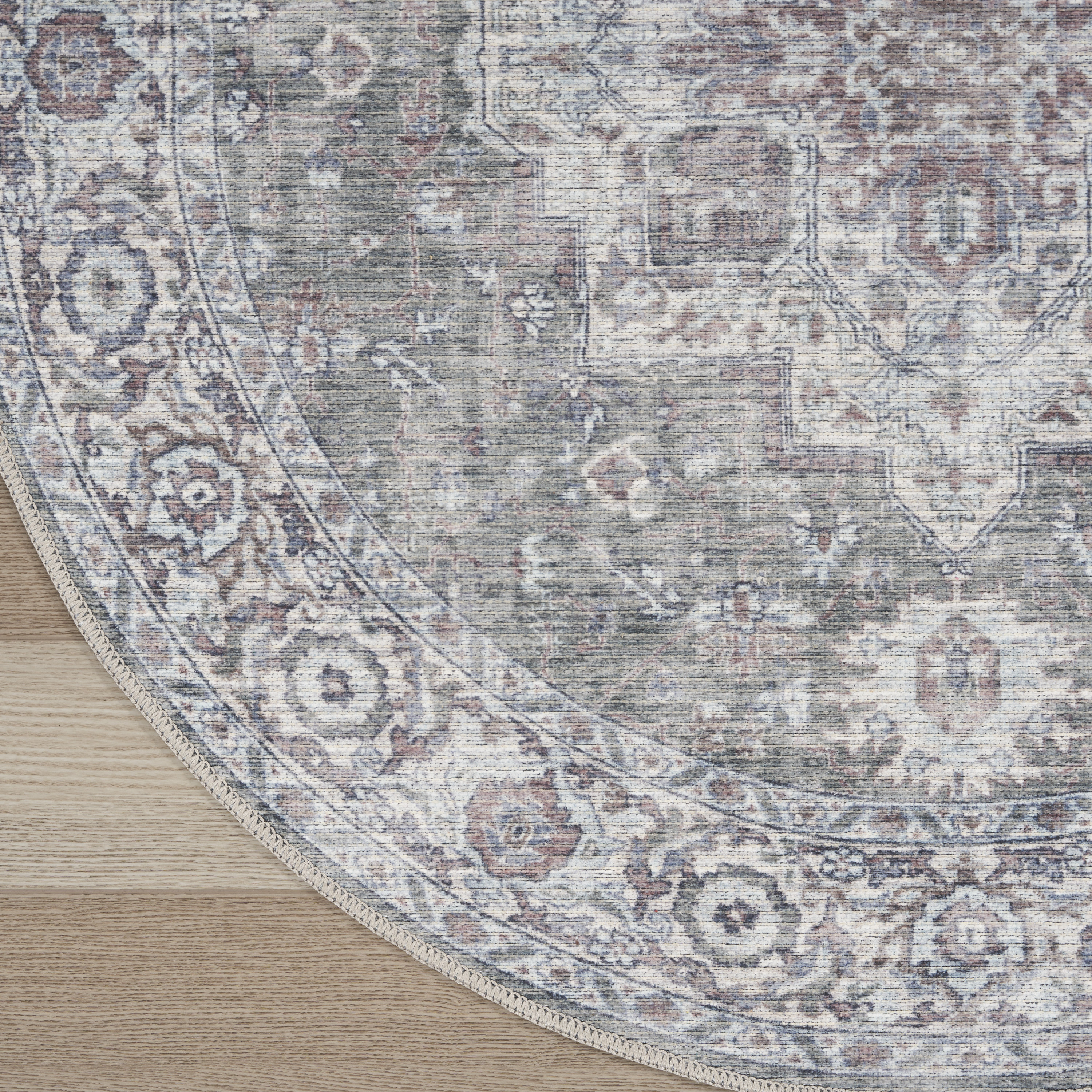 Nourison New Concept Washables 5'3" x Round Ivory Grey Vintage Indoor Rug