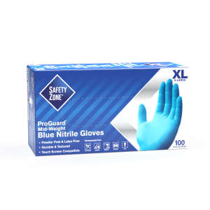 Supply Source, Safety Zone®, General Purpose Gloves, Nitrile, 3.7 mil, Powder Free, XL, Blue