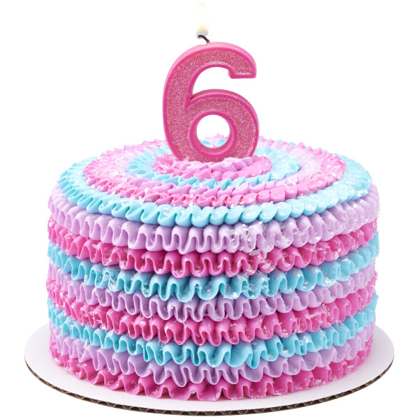 6 Mini Pink Glitter Numeral Candles