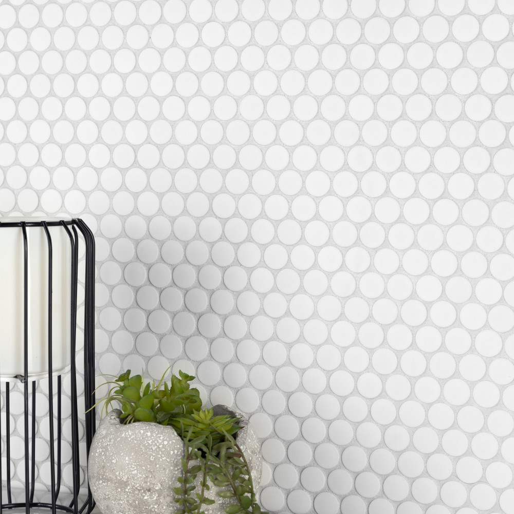 Gotham Penny Round White 9-3/4 in. x 11-1/2 in. Porcelain Mosaic Tile
