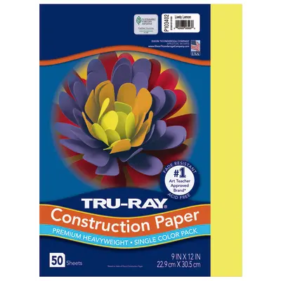 Tru-Ray Premium Heavyweight Construction Paper, Lively Lemon, 9"x 12", 50 Sheets