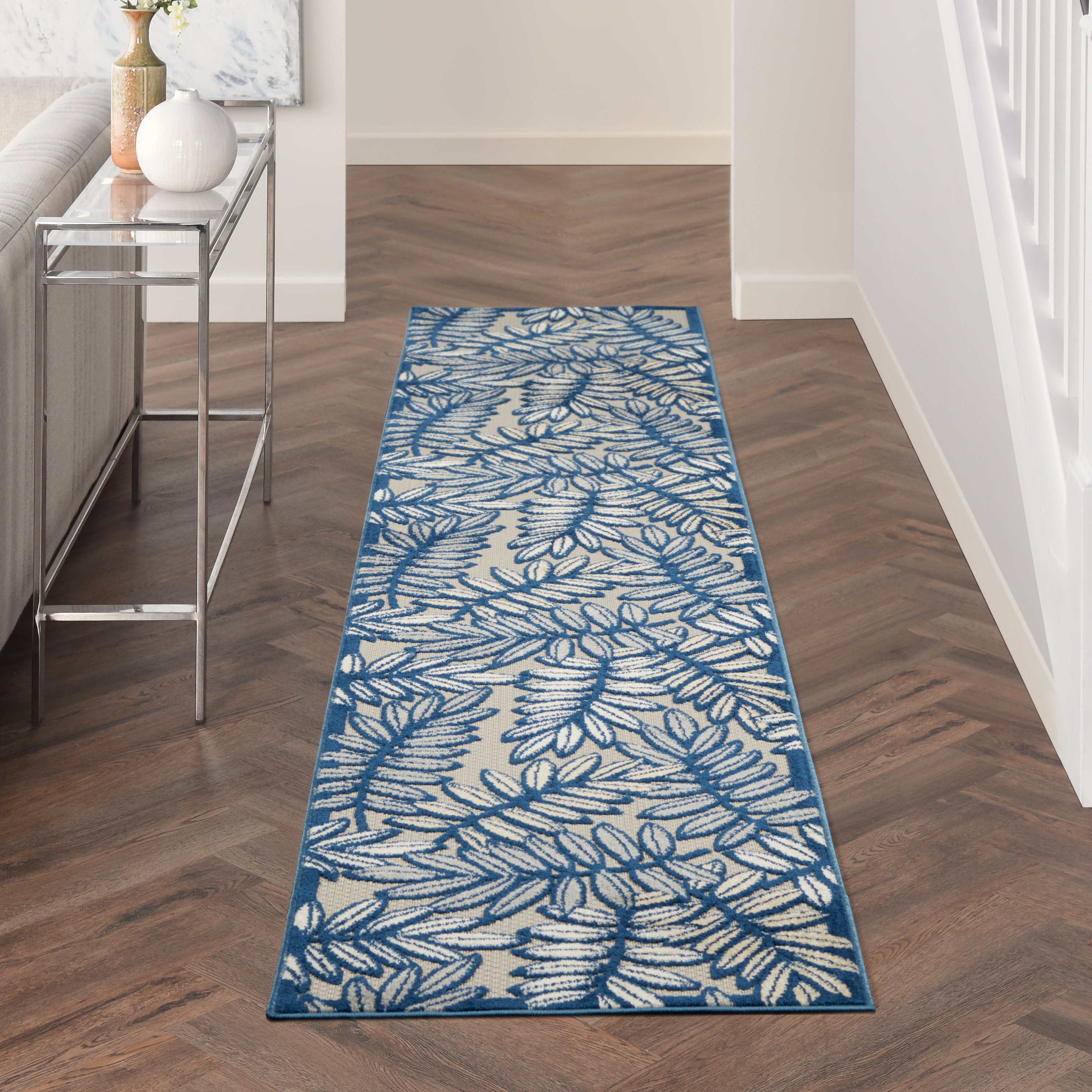 Nourison Aloha 2'3" x 10' Ivory Navy Tropical Rug