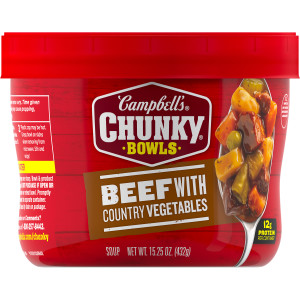 Campbell’s® Chunky® Soup, Beef Soup with Country Vegetables, 15.25 oz Microwavable Bowl (Case of 8)