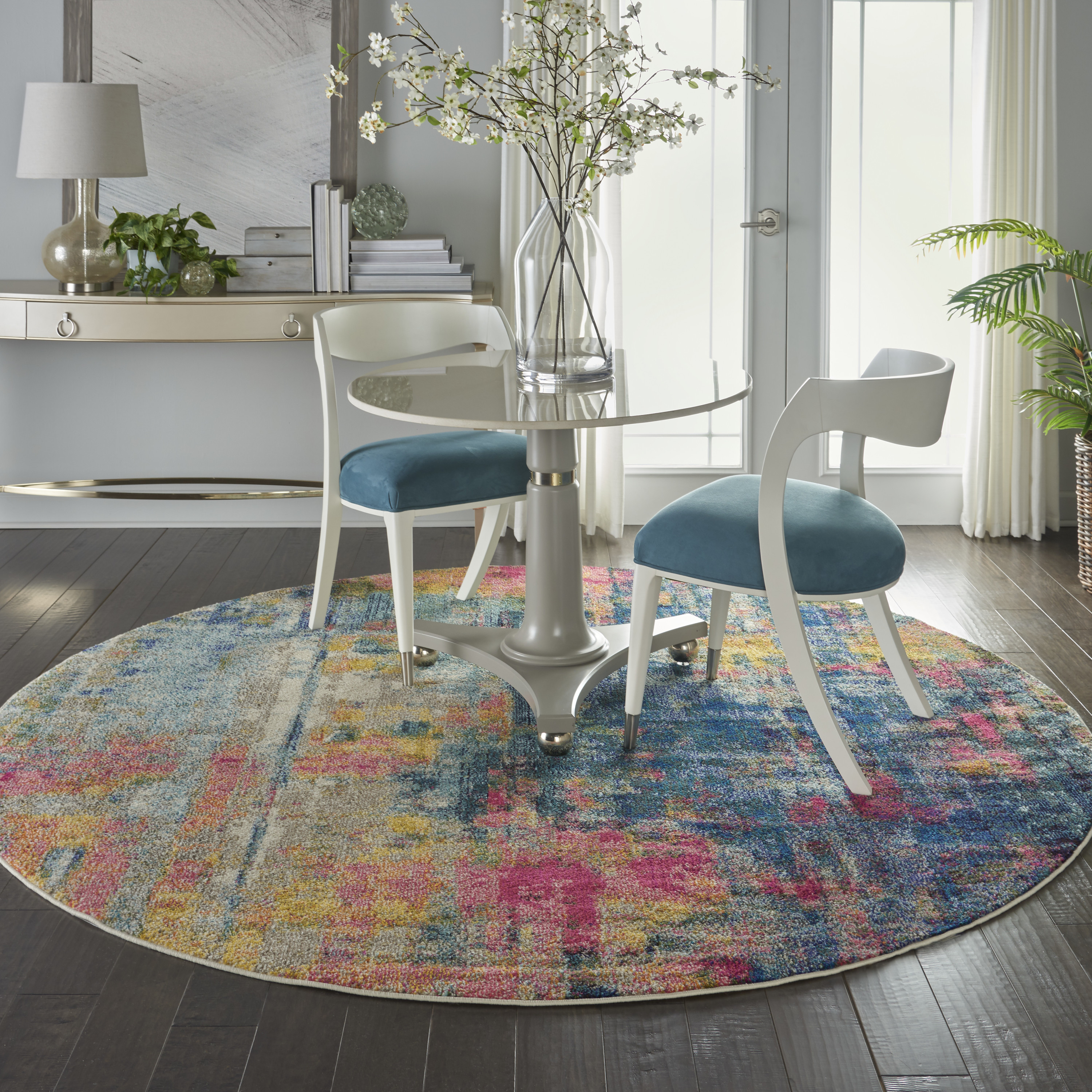 Nourison Celestial 7’10” x Round Blue Yellow Modern & Contemporary Indoor Rug