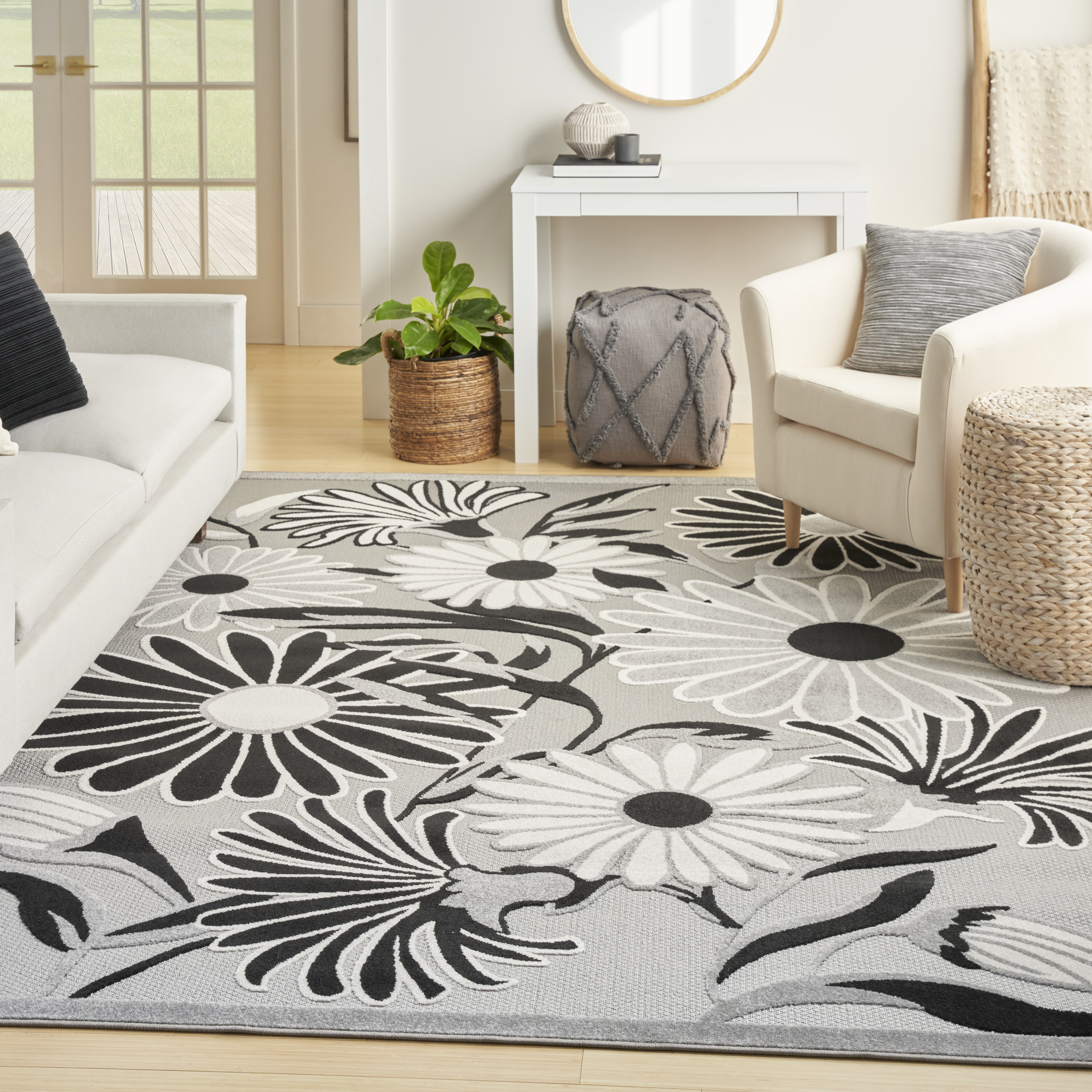 Nourison Aloha 7'10" x 10'6" Black White Contemporary Rug