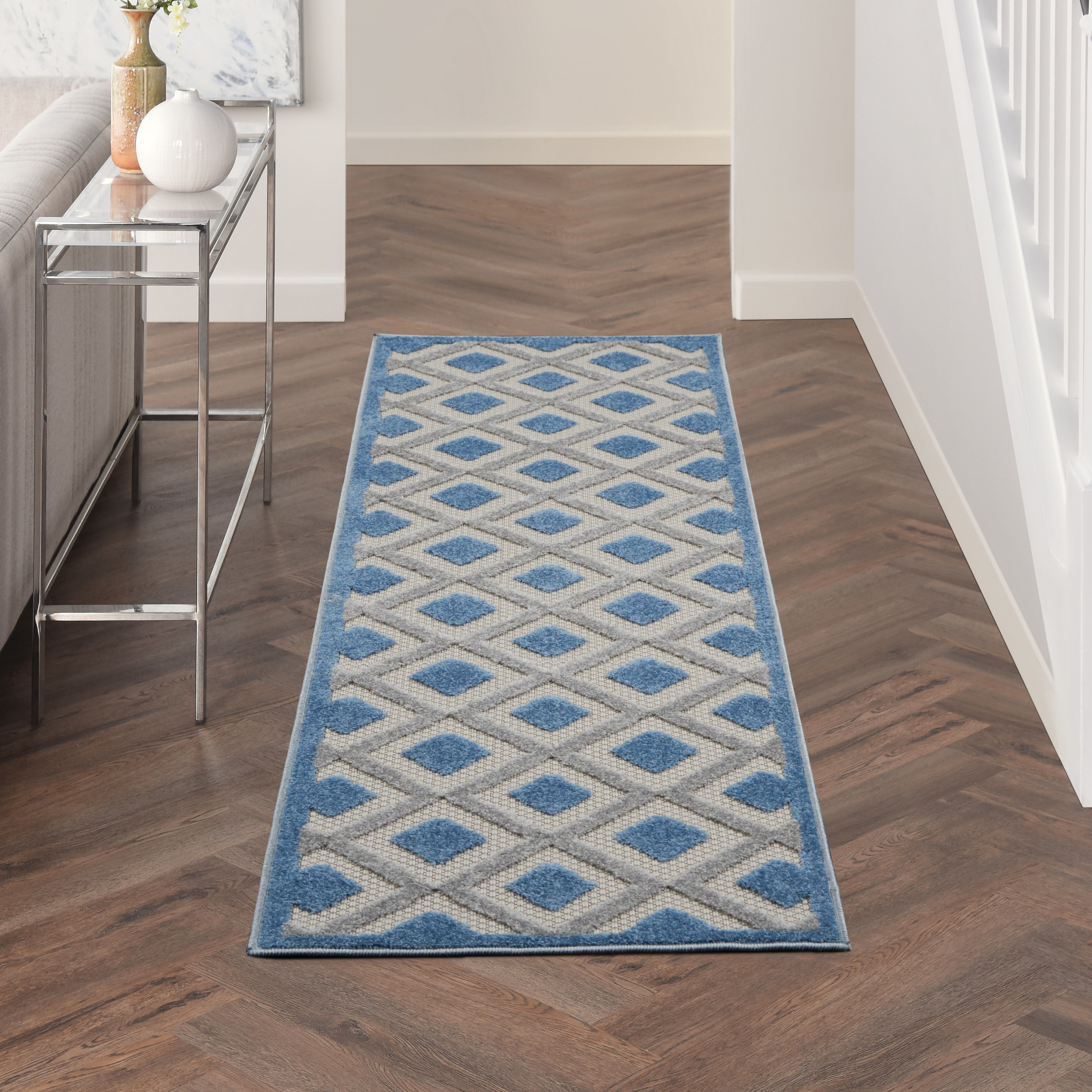 Nourison Aloha 2'3" x 8' Blue Grey Modern Rug