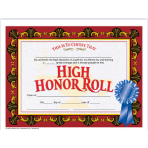 High Honor Roll Certificate, 8.5" x 11", Pack of 30