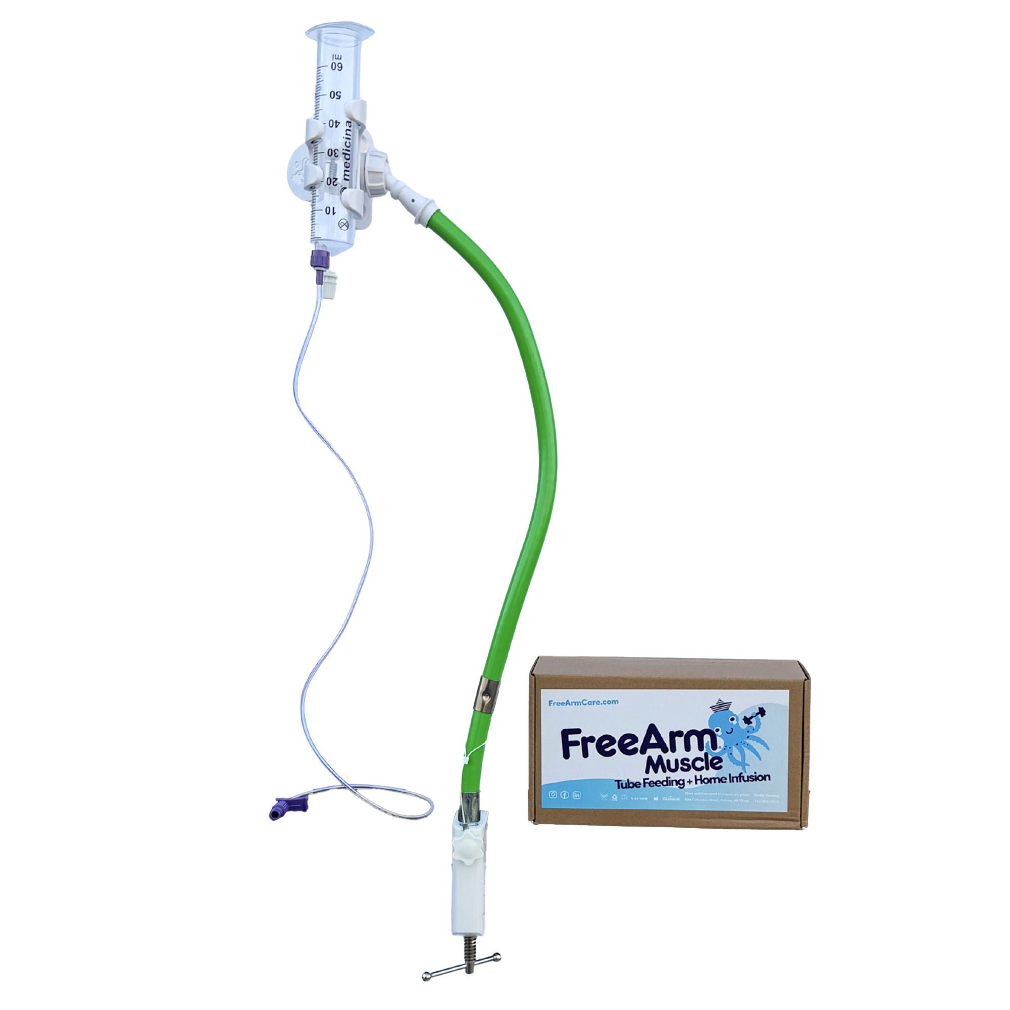 Feeding Tube / Infusion Bag Holder FreeArm® Muscle Green For Feeding Bags, Gravity Sryinges, Lightweight Feeding Pumps