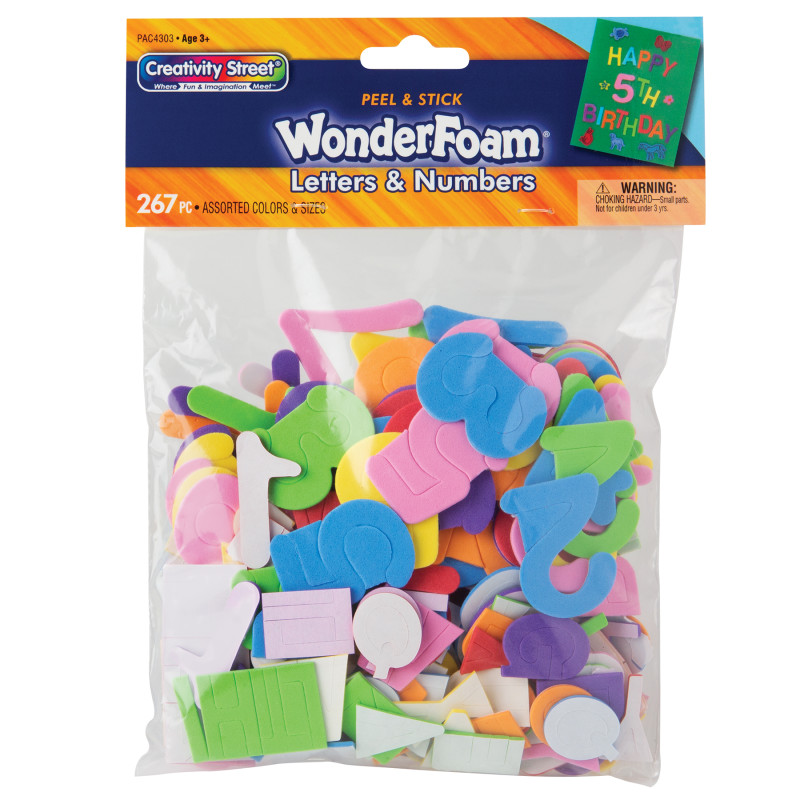 WonderFoam Peel & Stick Letters & Numbers, Assorted Colors & Sizes, 267 Pieces