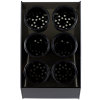 Six-compartment countertop flatware organizer with removable black perforated cylinders