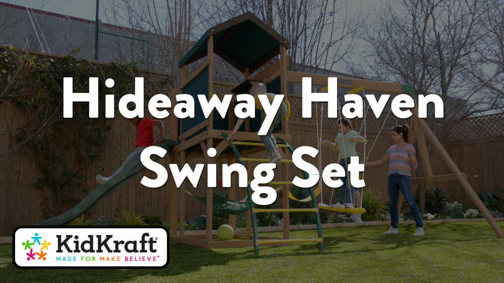 Hideaway Haven Wooden Swing Set / Playset with Surf Swing, Slide
