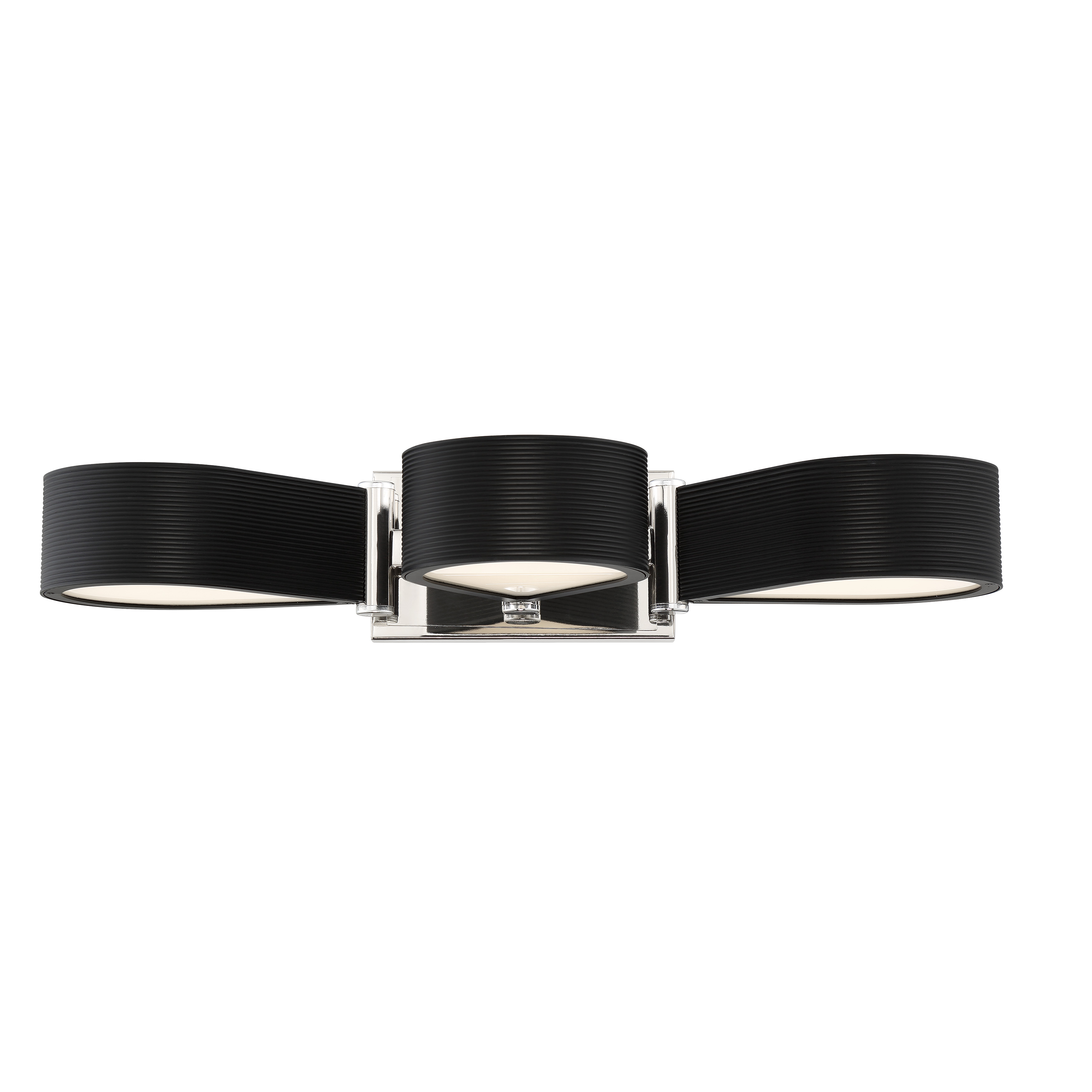 The Side Step combines contemporary styling with practical LED technology, featuring a striking polished nickel and coal finish. With 3,878 lumens and excellent 92 CRI, it delivers bright, color-accurate lighting ideal for grooming tasks. - alternate view