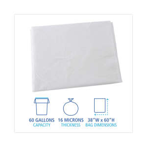 Boardwalk,  HDPE Liner, 60 gal Capacity, 38 in Wide, 60 in High, 16 Microns Thick, Natural