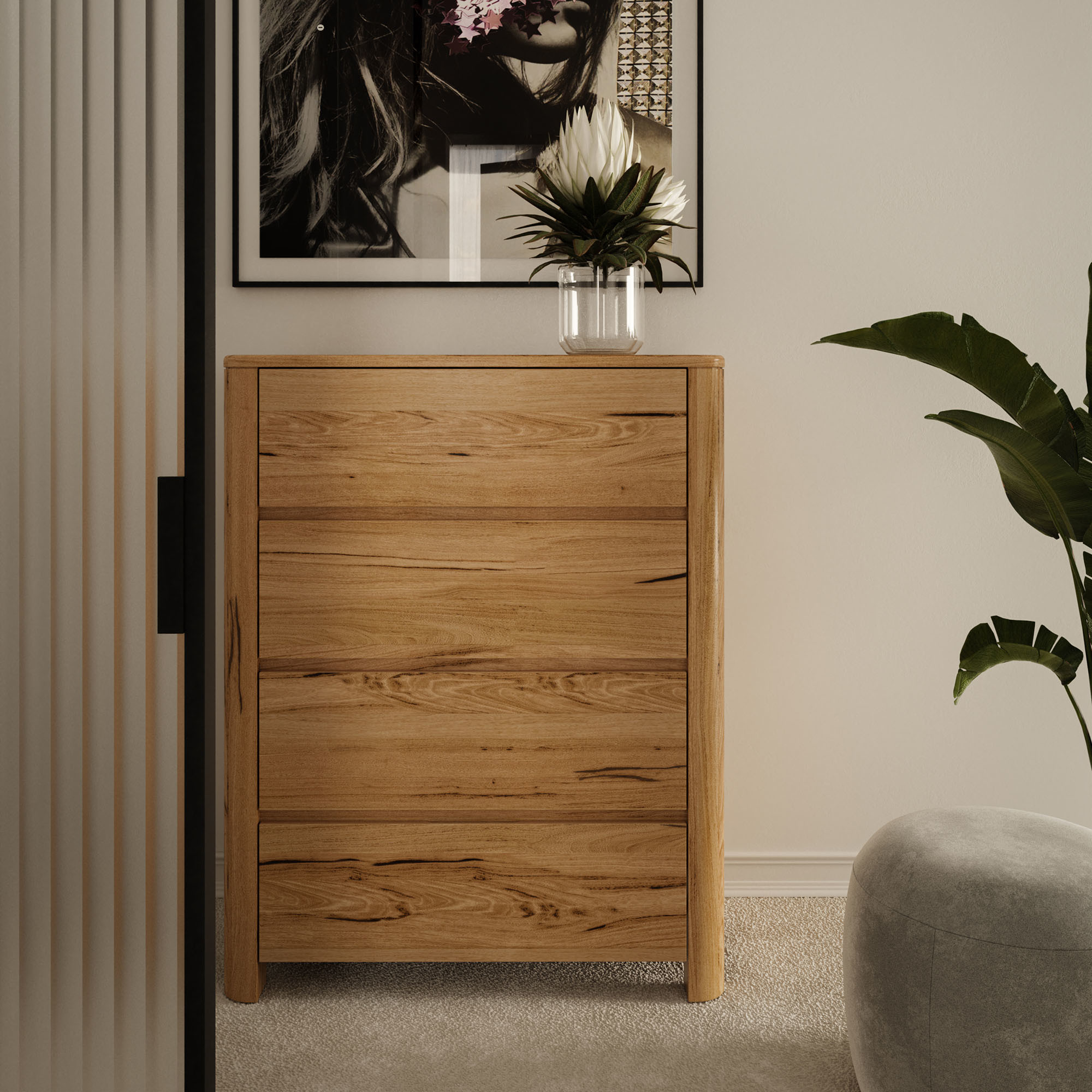 Lifestyle image of the Tate Tallboy (4 Drawer), Natural from Forty Winks