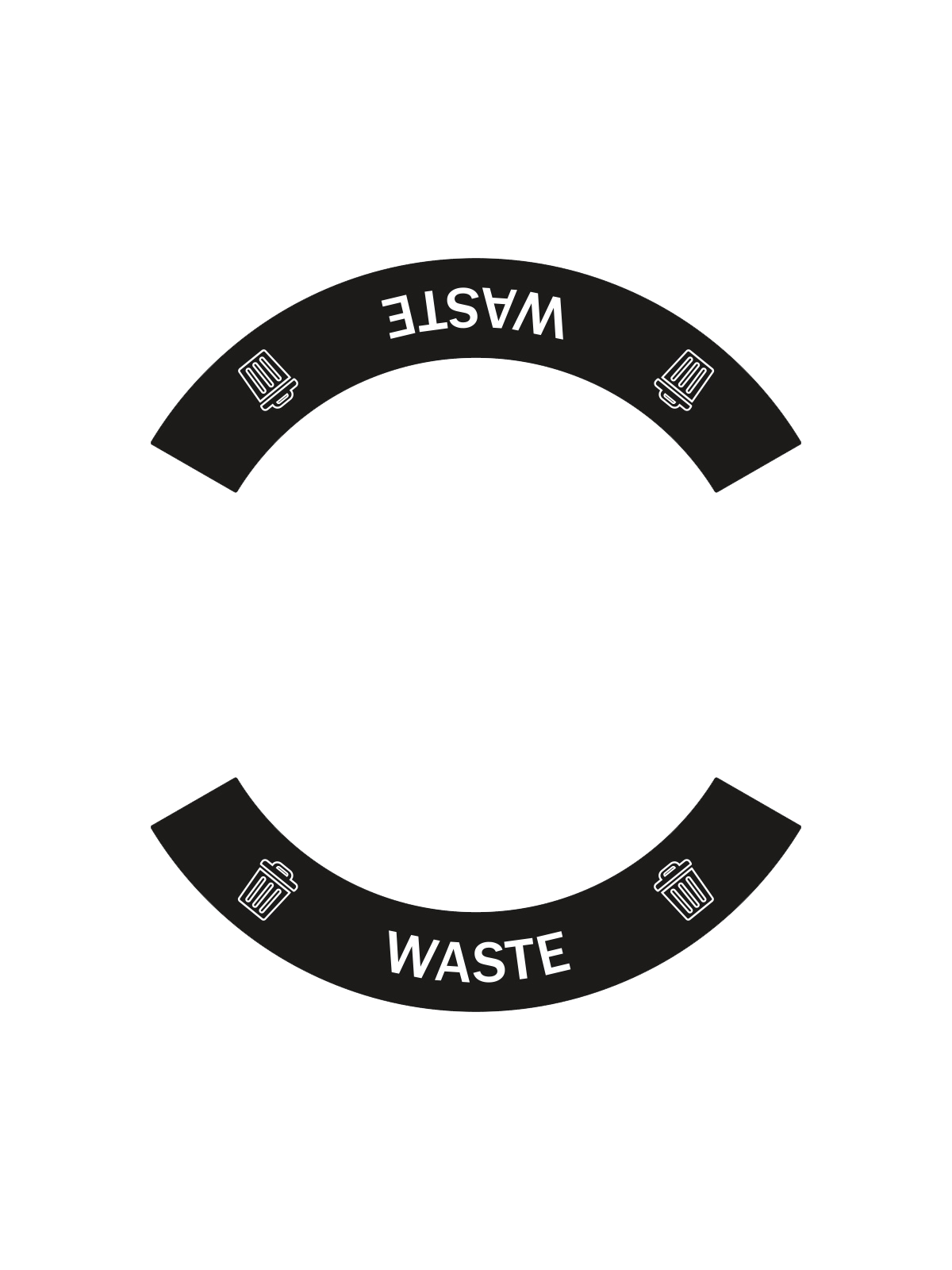 black vinyl label with WASTE and trash can icon for VistaBin Mesh waste container with canopy lid