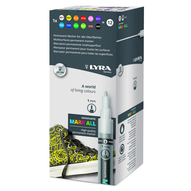 Graduate Mark All Permanent Paint Markers Set, Assorted Colors, 1mm Small Tip, 12 Pieces