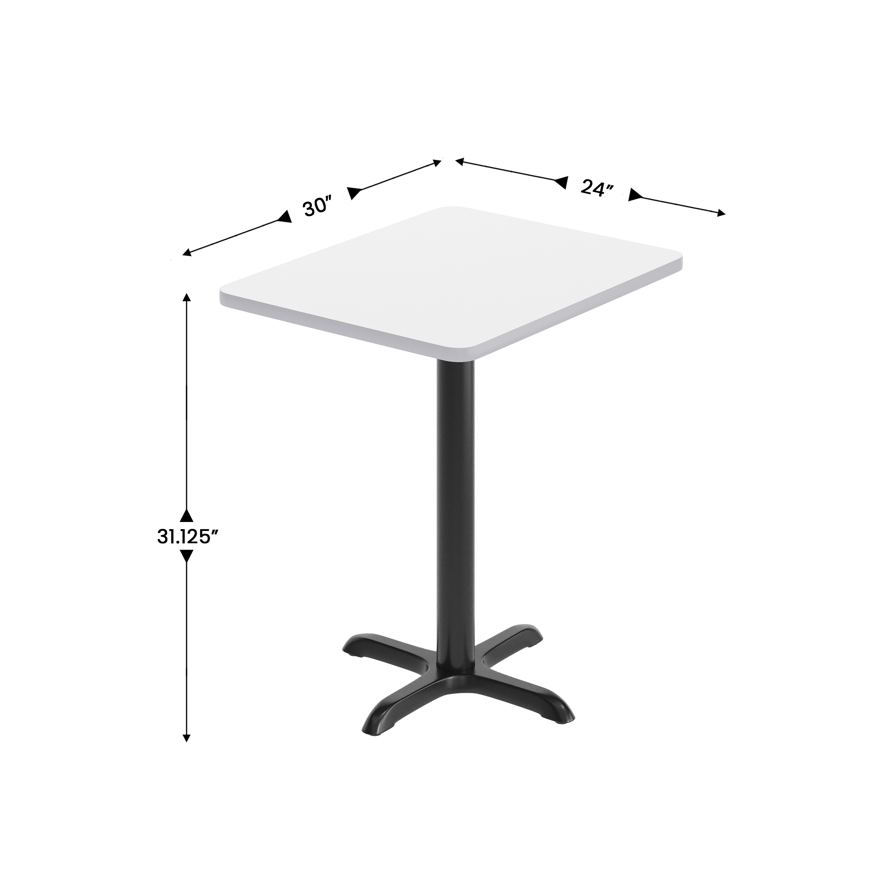 Graniss 24'' x 30'' White Rectangular Laminate Table Top with Black 22 x 22 "... - Picture 22 of 36