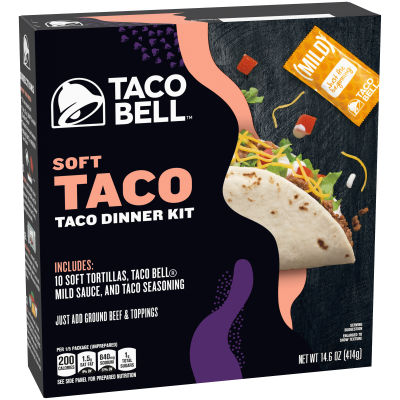 Taco Bell Soft Taco Dinner Kit 10 Soft Tortillas, Taco Bell Mild Sauce & Seasoning, 14.6 oz Box