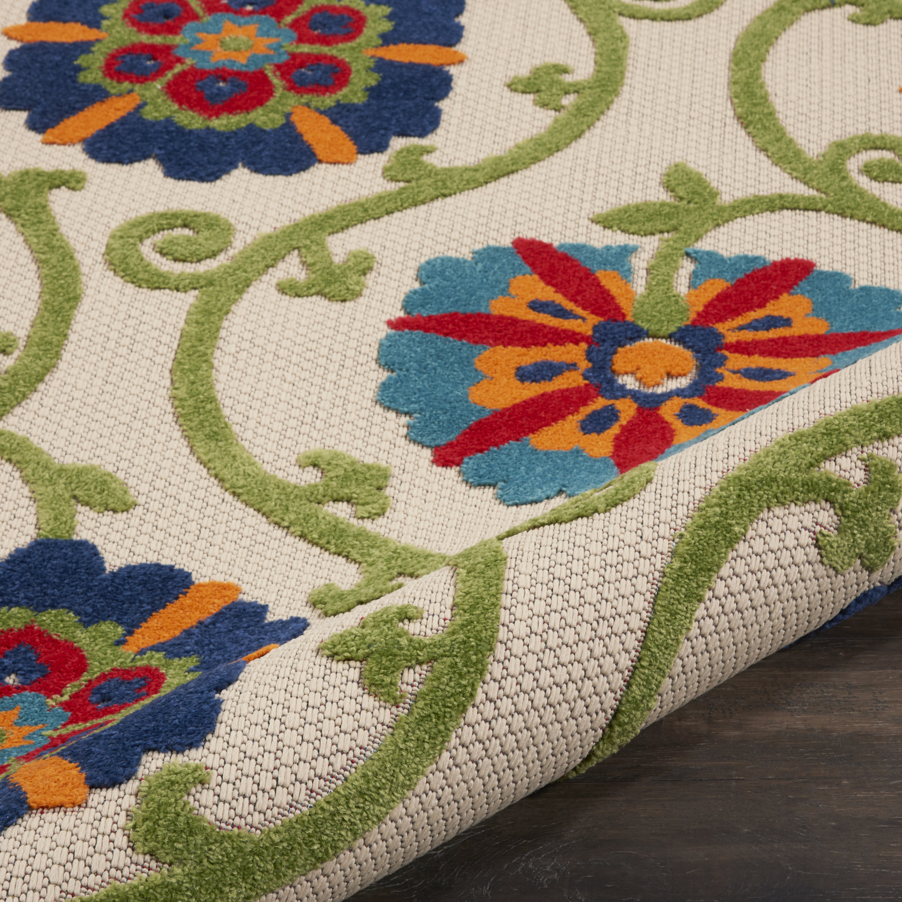 Nourison Aloha 7'10" x Round Blue Multicolor Contemporary Rug