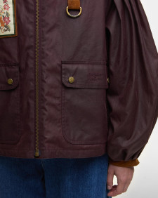 Barbour FARM Rio Thais Waxed Jacket Bordeaux/Cream Heart Print