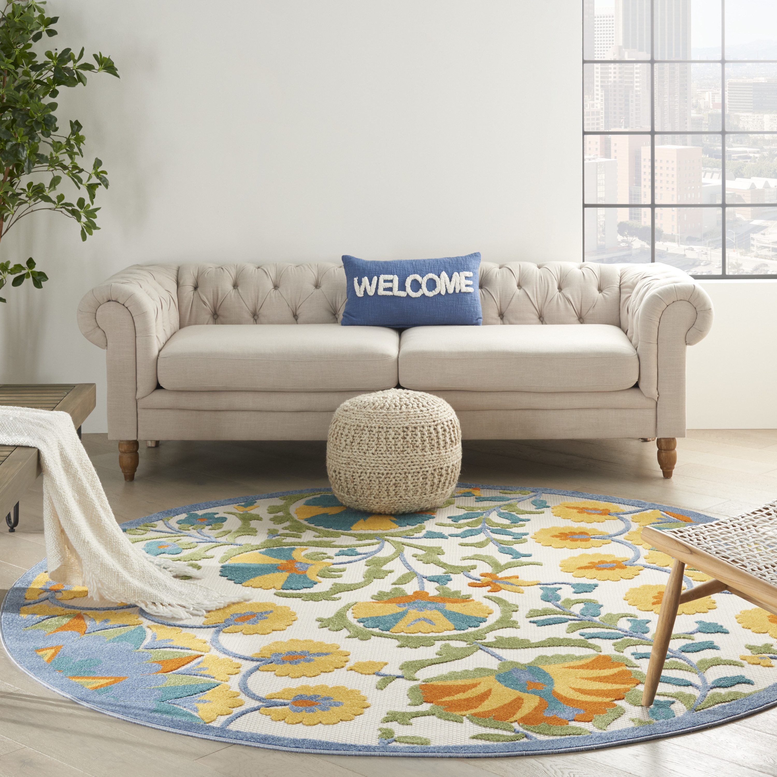 Nourison Aloha 7'10" x Round Multicolor Transitional Rug