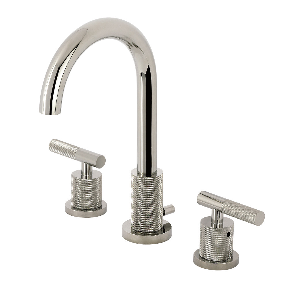 Widespread Bathroom Faucet with Knurled Handle and Brass Pop-Up, Polished Nickel with 7 Finish Options