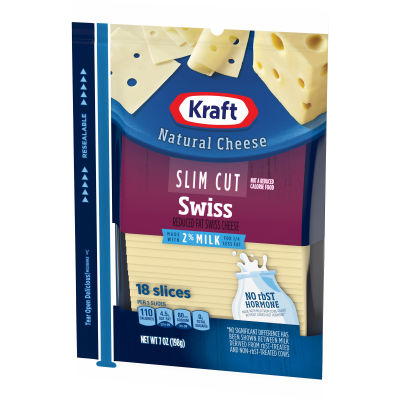 Kraft Slim Cut Swiss Cheese Slices with 2% Milk, 18 ct Pack