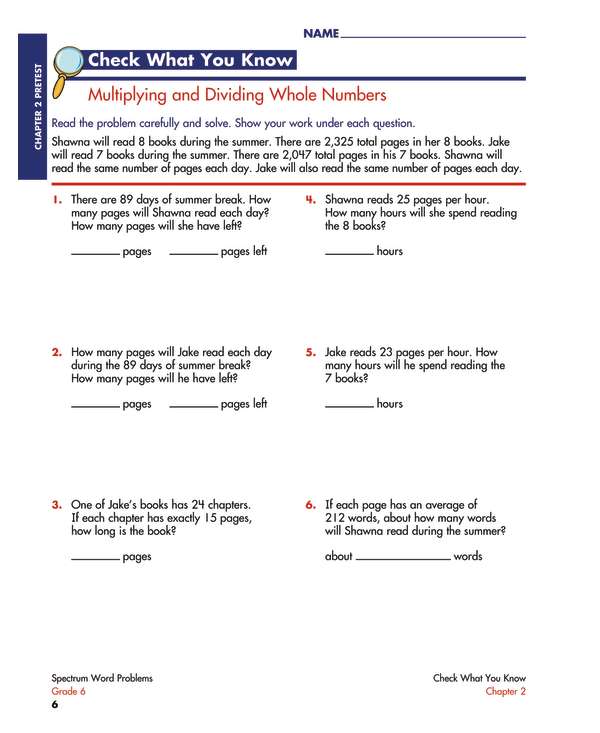 Spectrum Word Problems, Grade 6