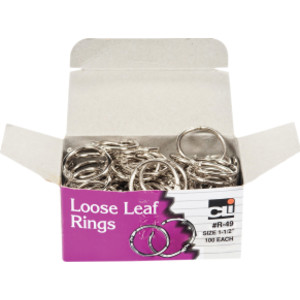 Loose Leaf Book Rings, 1-1/2", Box of 100