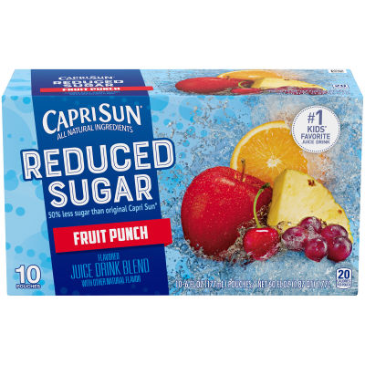 Capri Sun Reduced Sugar Fruit Punch Flavored Juice Drink Blend, 10 ct Box, 6 fl oz Pouches