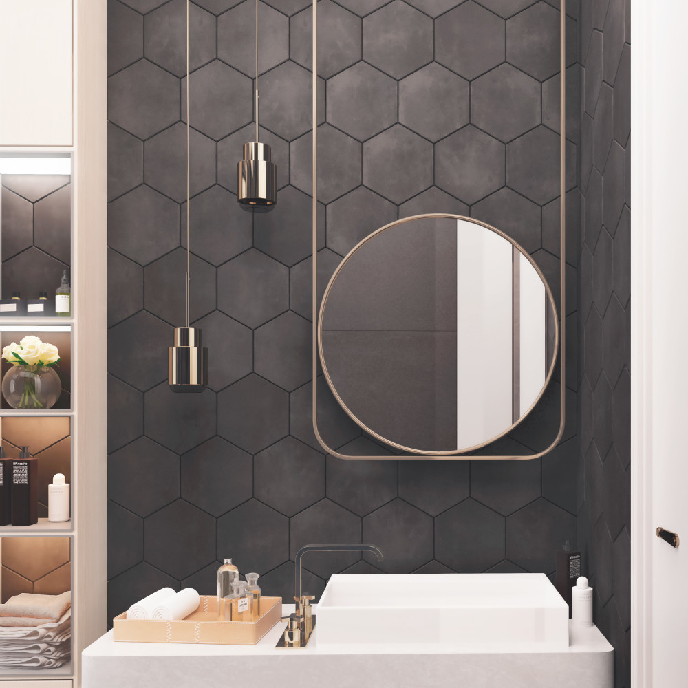Horizon Hex Nero 7-3/4 in. x 9 in. Porcelain Floor and Wall Tile