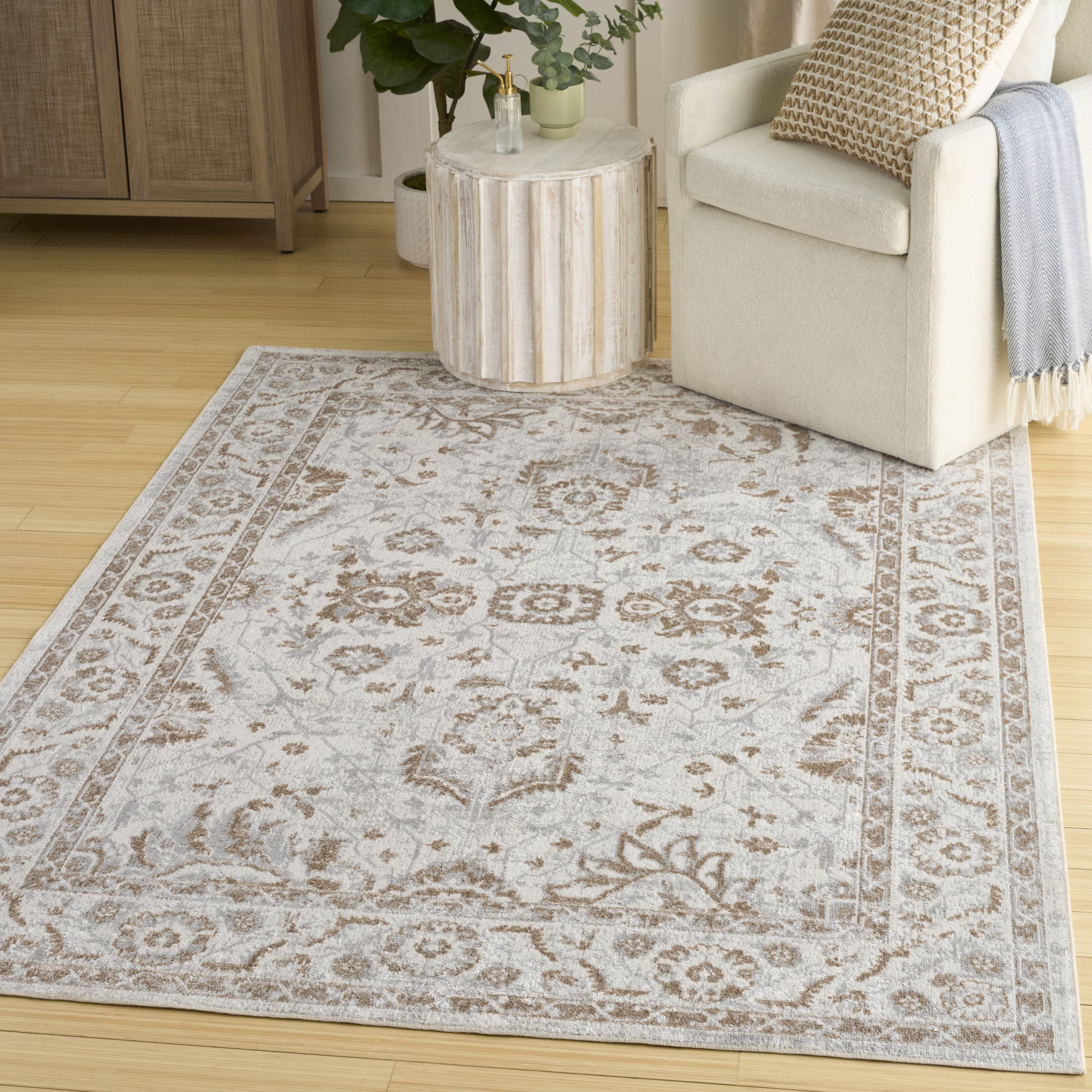 Nourison Astra Machine Washable 5'3" x 7' Grey Vintage Indoor Rug