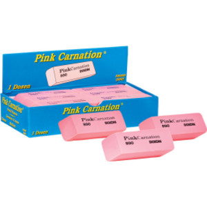 Pink Carnation Erasers, Medium, 2-5/16 x 13/16 x 7/17, Pack of 12