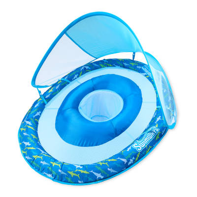 SwimWays Baby Spring Float, Baby Pool Float with Canopy, Swim Training PFD, Swimming Pool Accessories for Babies and Toddlers 9-24 Months, Shark