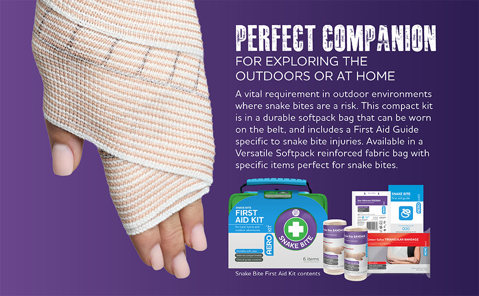 PERFECT COMPANION FOR EXPLORING THE OUTDOORS OR AT HOME
A vital requirement in outdoor environments where snake bites are a risk. This compact kit is in a durable softpack bag that can be worn on the belt, and includes a First Aid Guide specific to snake bite injuries. Available in a Versatile Softpack reinforced fabric bag with specific items perfect for snake bites.