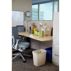 Rubbermaid Commercial, Fire Resistant, 7 gal, Resin, Beige, Rectangle, Receptacle