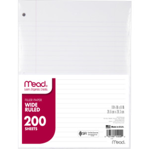 Filler Paper, Wide Ruled, 10 1/2" x 8", 200 Sheets