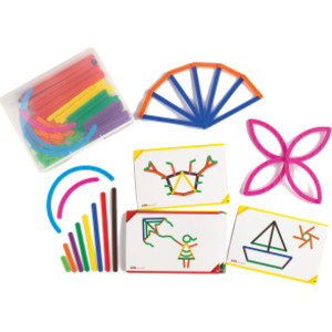 Junior GeoStix - 200 Multicolored Construction Toy Sticks - 30 Double-Sided Activity Cards