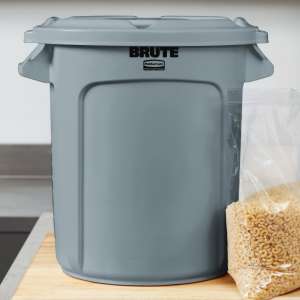 Rubbermaid Commercial, BRUTE, Self-Draining, Round, Resin, 10 gal, Gray, Receptacle Lid