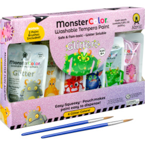 MonsterColor Washable Tempera Paint, 5 oz., Glitter, 6-Pack
