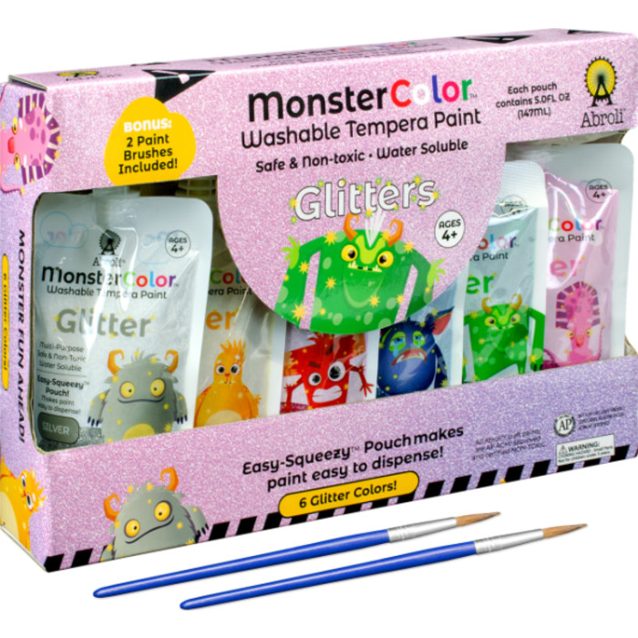 MonsterColor Washable Tempera Paint, 5 oz., Glitter, 6-Pack