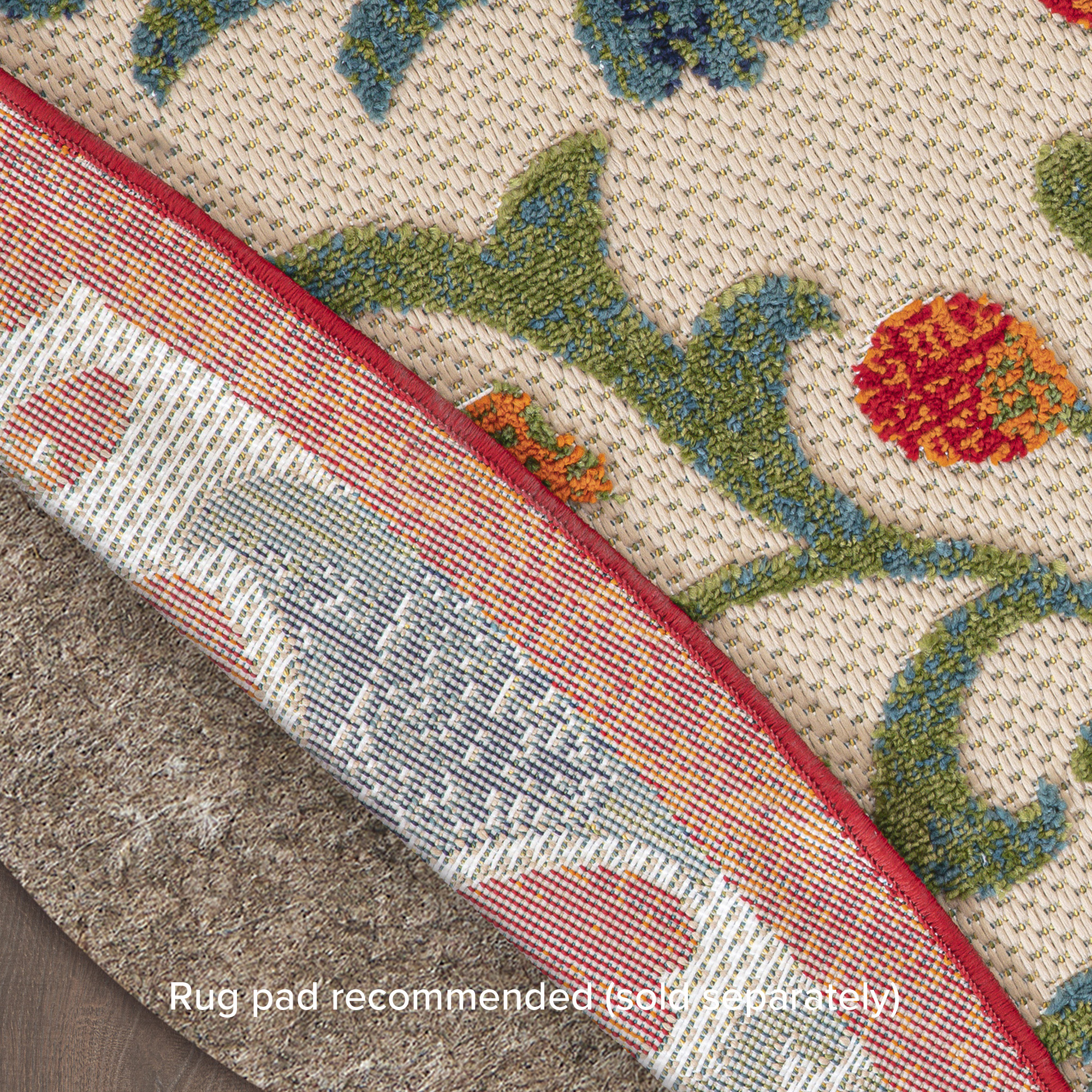 Nourison Aloha 7'10" x Round Red Multicolor Farmhouse Rug