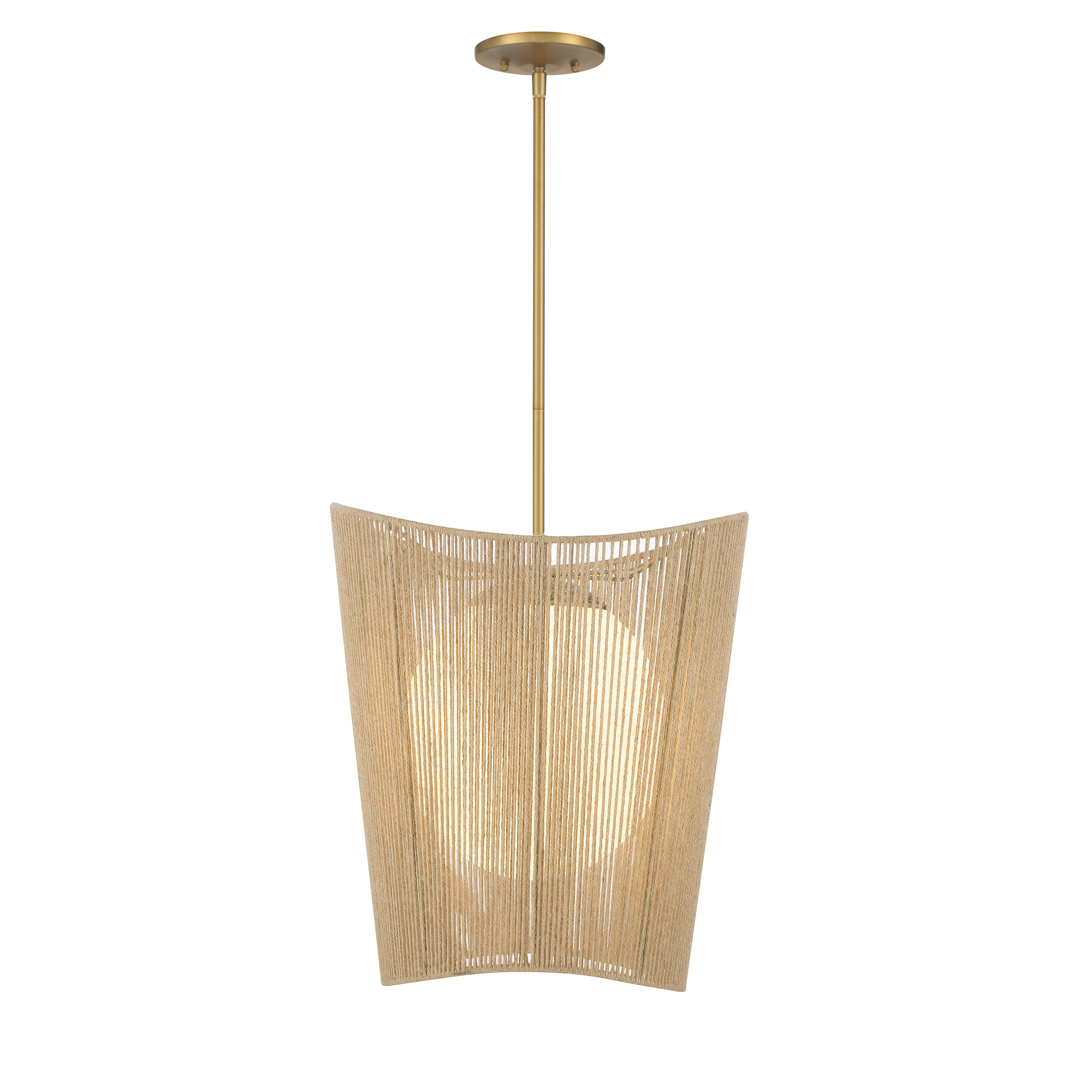 The Key Largo pendant brings relaxed coastal elegance with its soft brass finish, etched opal glass shade, and distinctive rope accent. Perfect for adding warmth to kitchens and dining spaces with its medium scale and contemporary styling. - alternate view