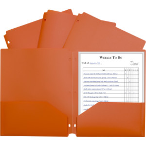 Two-Pocket Heavyweight Poly Portfolio Folder with Three-Hole Punch, Orange, Each