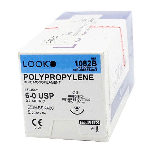 Polypropylene Blue Monofilament Sutures, 6-0, C-3, Precision Reverse Cutting, 18" - 12/Box