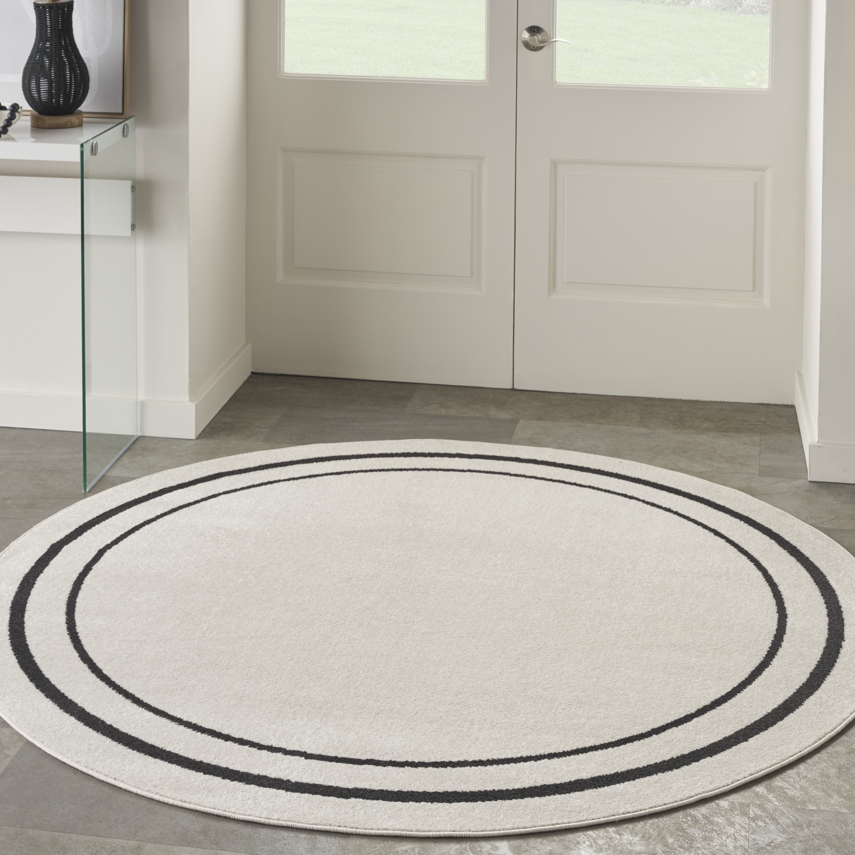 Nourison Nourison Essentials 8' x Round Ivory Black Contemporary Rug