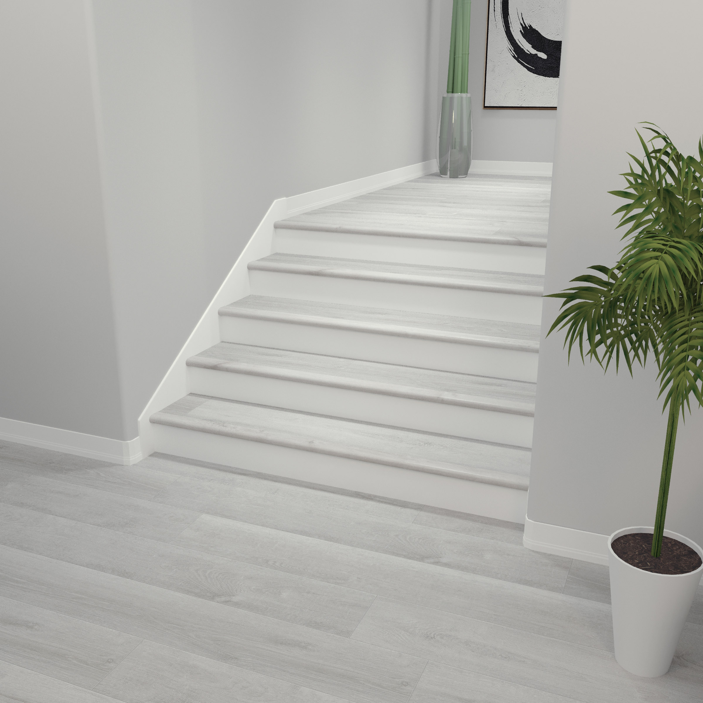 White Aspen Cali Vinyl Stair Nosing Overlap view 2