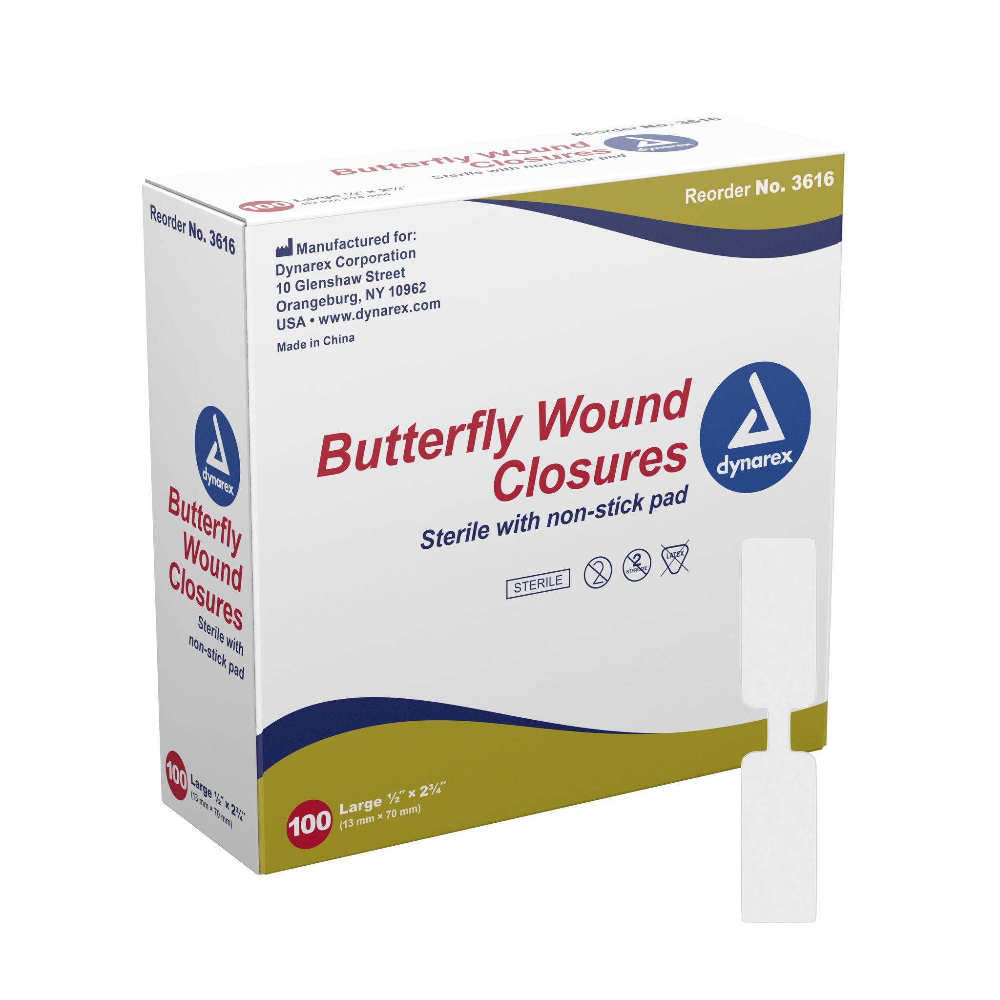 dynarex® Butterfly Wound Closure Strip, 0.5 by 2.75 Inches