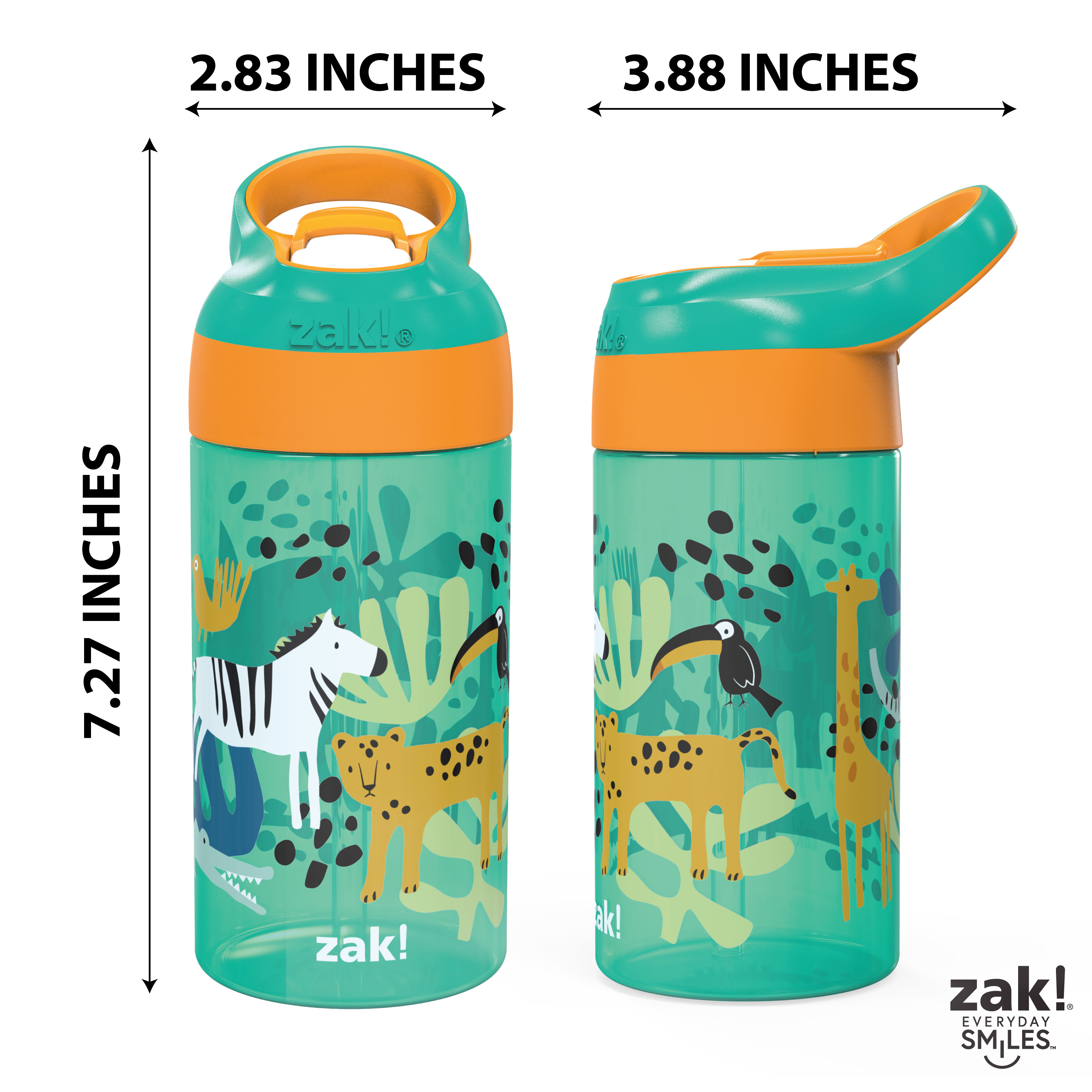 Zak Hydration 16 ounce Water Bottle, Dinosaurs and Jungle Friends, 2-piece set slideshow image 8